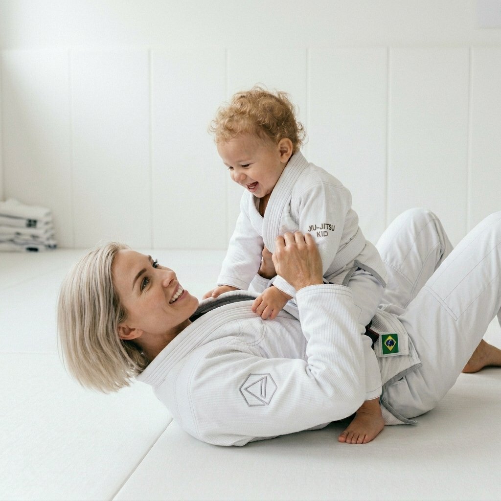 Toddler learning jiu jitsu with parent at baby BJJ class in Paphos, Cyprus